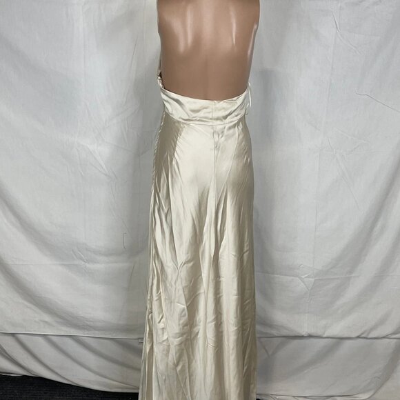 NEW ANTHROPOLOGIE X BHLDN Selma Halter Neck Satin Maxi Dress |Size S| Champagne - Picture 3 of 9